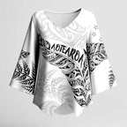 Aotearoa Personalized Lawn Bowls Maori Kimono Sleeve Blouse New Zealand White Tribal Silver Fern - Aussie Hoodie