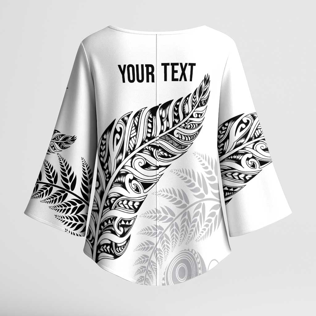 Aotearoa Personalized Lawn Bowls Maori Kimono Sleeve Blouse New Zealand White Tribal Silver Fern - Aussie Hoodie