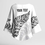 Aotearoa Personalized Lawn Bowls Maori Kimono Sleeve Blouse New Zealand White Tribal Silver Fern - Aussie Hoodie