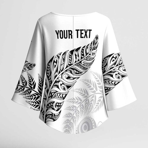 Aotearoa Personalized Lawn Bowls Maori Kimono Sleeve Blouse New Zealand White Tribal Silver Fern - Aussie Hoodie