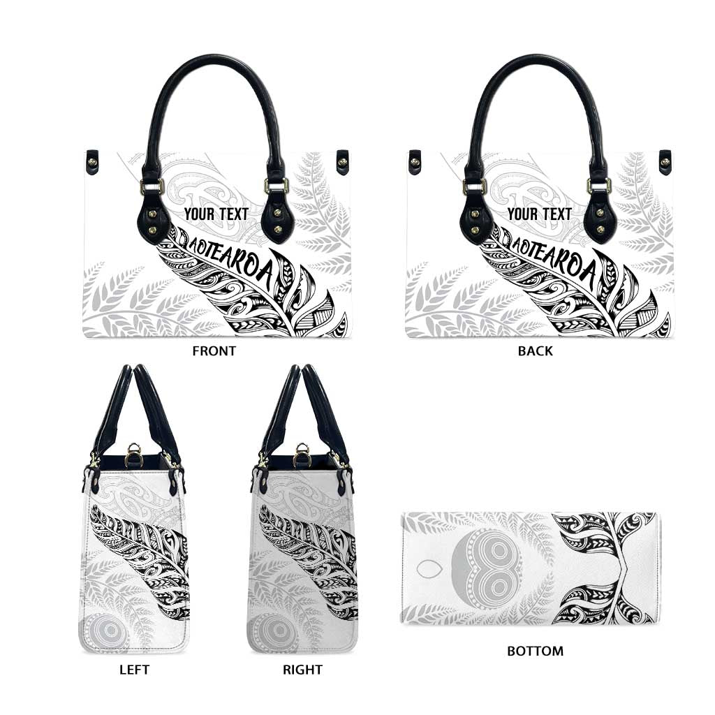 Aotearoa Personalized Lawn Bowls Maori Leather Bag New Zealand White Tribal Silver Fern - Aussie Hoodie