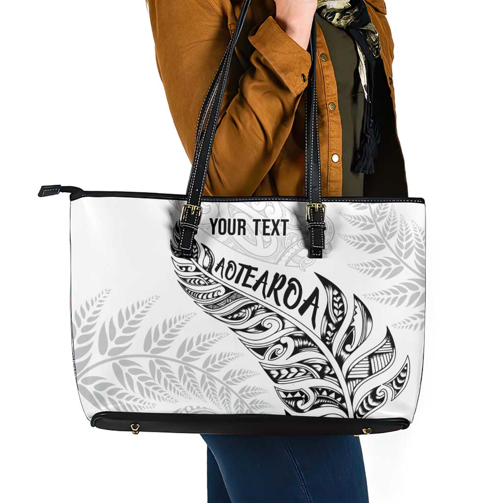 Aotearoa Personalized Lawn Bowls Maori Leather Tote Bag New Zealand White Tribal Silver Fern - Aussie Hoodie