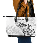 Aotearoa Personalized Lawn Bowls Maori Leather Tote Bag New Zealand White Tribal Silver Fern - Aussie Hoodie