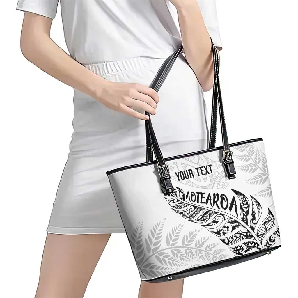 Aotearoa Personalized Lawn Bowls Maori Leather Tote Bag New Zealand White Tribal Silver Fern - Aussie Hoodie