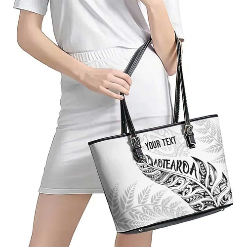 Aotearoa Personalized Lawn Bowls Maori Leather Tote Bag New Zealand White Tribal Silver Fern - Aussie Hoodie