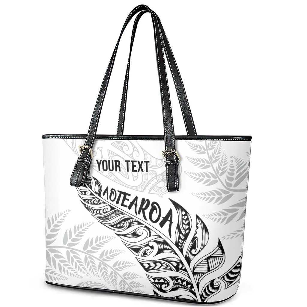 Aotearoa Personalized Lawn Bowls Maori Leather Tote Bag New Zealand White Tribal Silver Fern - Aussie Hoodie