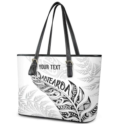 Aotearoa Personalized Lawn Bowls Maori Leather Tote Bag New Zealand White Tribal Silver Fern - Aussie Hoodie