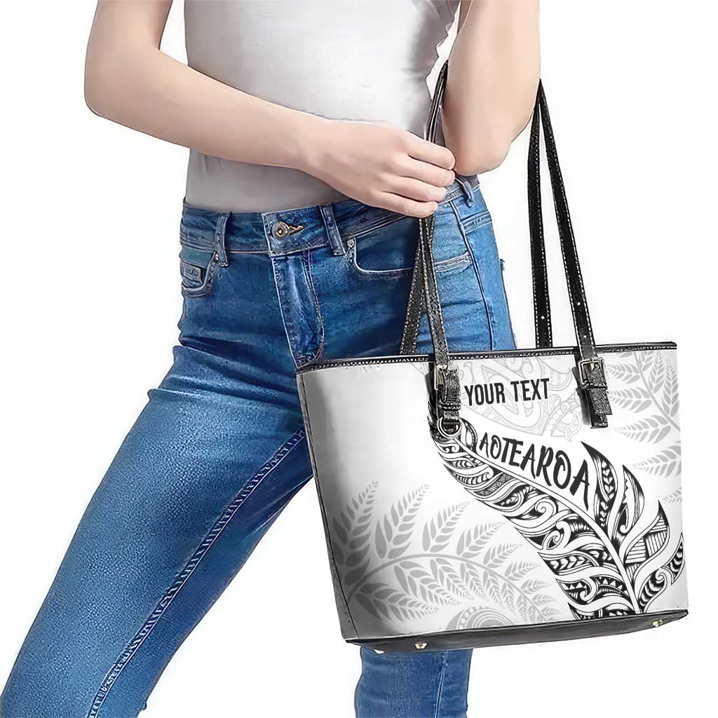 Aotearoa Personalized Lawn Bowls Maori Leather Tote Bag New Zealand White Tribal Silver Fern - Aussie Hoodie
