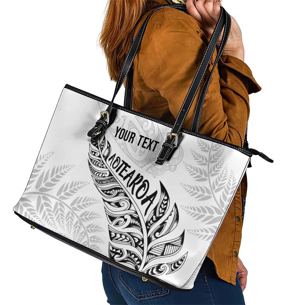 Aotearoa Personalized Lawn Bowls Maori Leather Tote Bag New Zealand White Tribal Silver Fern - Aussie Hoodie