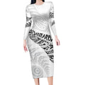 Aotearoa Personalized Lawn Bowls Maori Long Sleeve Bodycon Dress New Zealand White Tribal Silver Fern - Aussie Hoodie