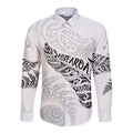 Aotearoa Personalized Lawn Bowls Maori Long Sleeve Button Shirt New Zealand White Tribal Silver Fern - Aussie Hoodie