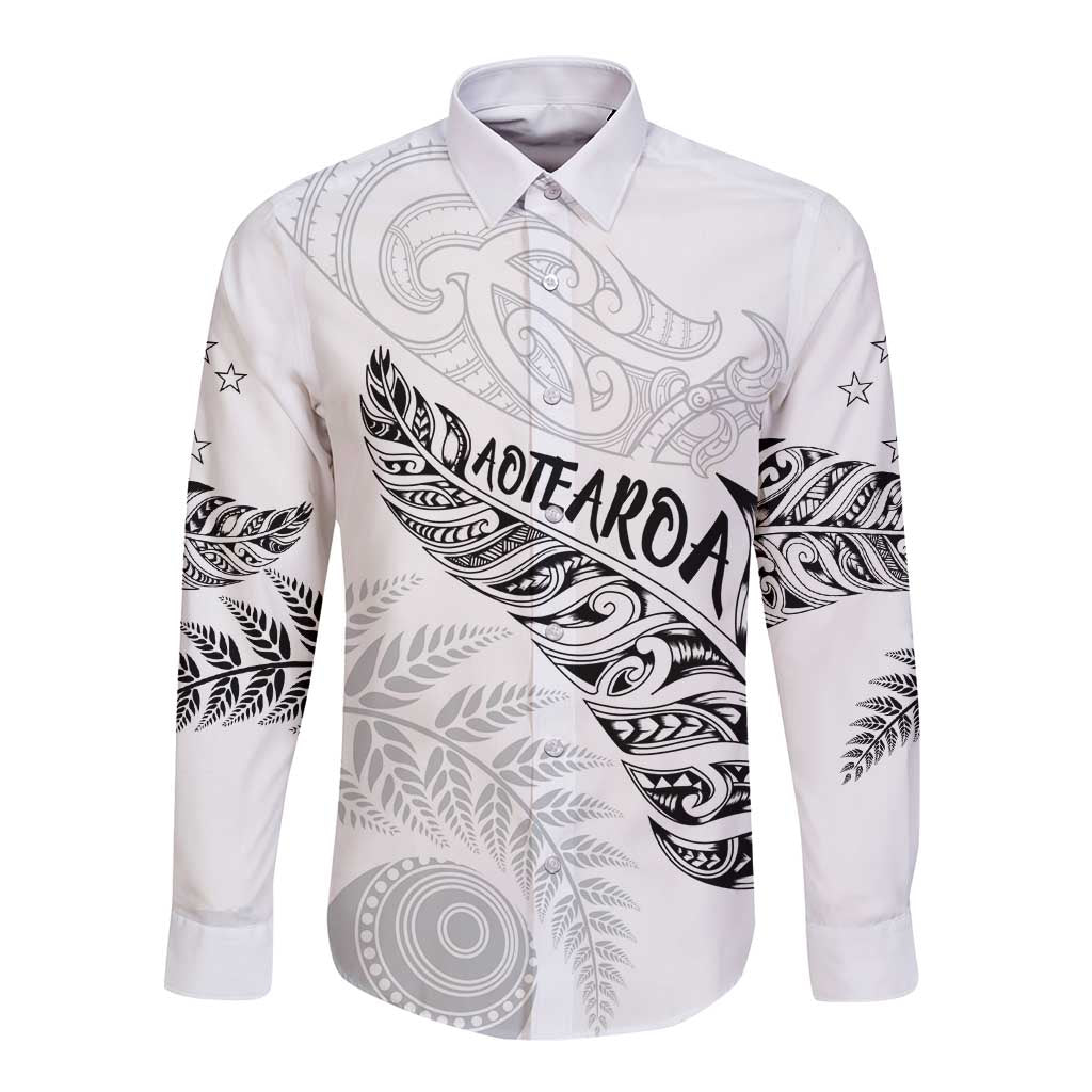 Aotearoa Personalized Lawn Bowls Maori Long Sleeve Button Shirt New Zealand White Tribal Silver Fern - Aussie Hoodie