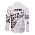 Aotearoa Personalized Lawn Bowls Maori Long Sleeve Button Shirt New Zealand White Tribal Silver Fern - Aussie Hoodie