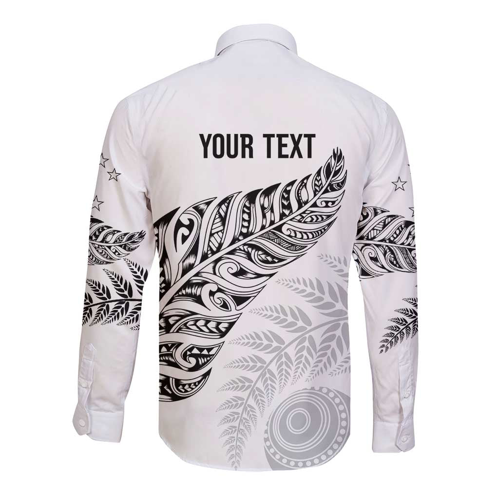 Aotearoa Personalized Lawn Bowls Maori Long Sleeve Button Shirt New Zealand White Tribal Silver Fern - Aussie Hoodie