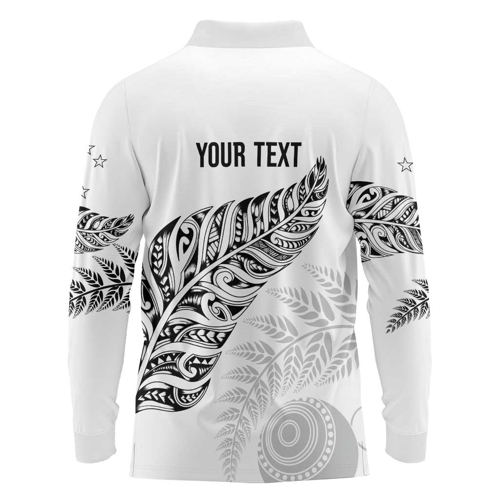 Aotearoa Personalized Lawn Bowls Maori Long Sleeve Polo Shirt New Zealand White Tribal Silver Fern - Aussie Hoodie