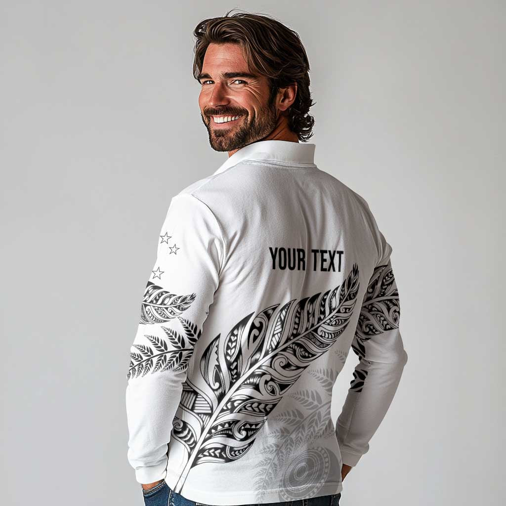 Aotearoa Personalized Lawn Bowls Maori Long Sleeve Polo Shirt New Zealand White Tribal Silver Fern - Aussie Hoodie