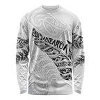 Aotearoa Personalized Lawn Bowls Maori Long Sleeve Shirt New Zealand White Tribal Silver Fern - Aussie Hoodie