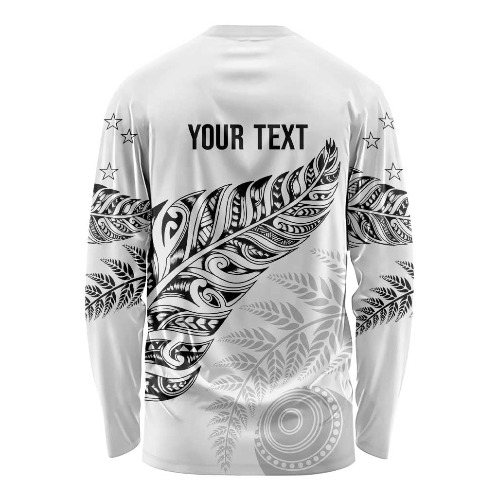 Aotearoa Personalized Lawn Bowls Maori Long Sleeve Shirt New Zealand White Tribal Silver Fern - Aussie Hoodie
