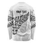 Aotearoa Personalized Lawn Bowls Maori Long Sleeve Shirt New Zealand White Tribal Silver Fern - Aussie Hoodie