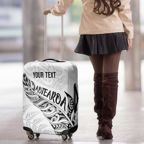 Aotearoa Personalized Lawn Bowls Maori Luggage Cover New Zealand White Tribal Silver Fern - Aussie Hoodie