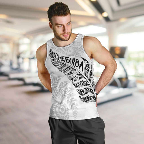 Aotearoa Personalized Lawn Bowls Maori Men Tank Top New Zealand White Tribal Silver Fern - Aussie Hoodie