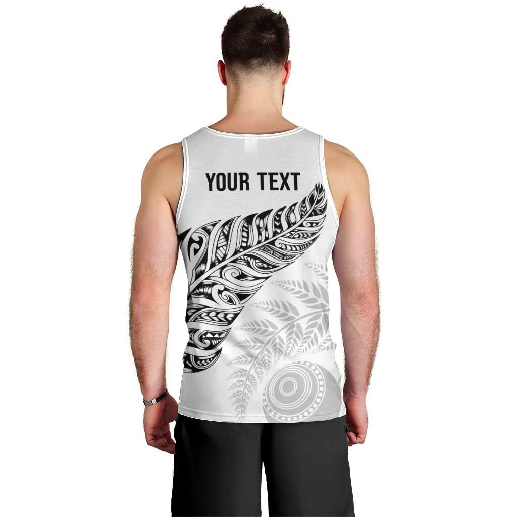 Aotearoa Personalized Lawn Bowls Maori Men Tank Top New Zealand White Tribal Silver Fern - Aussie Hoodie