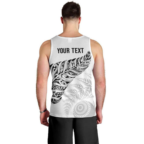 Aotearoa Personalized Lawn Bowls Maori Men Tank Top New Zealand White Tribal Silver Fern - Aussie Hoodie