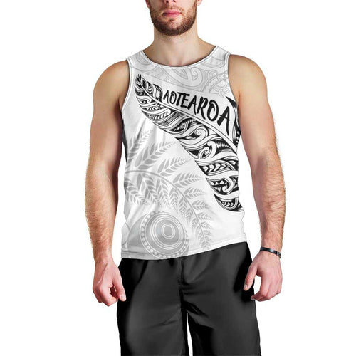 Aotearoa Personalized Lawn Bowls Maori Men Tank Top New Zealand White Tribal Silver Fern - Aussie Hoodie