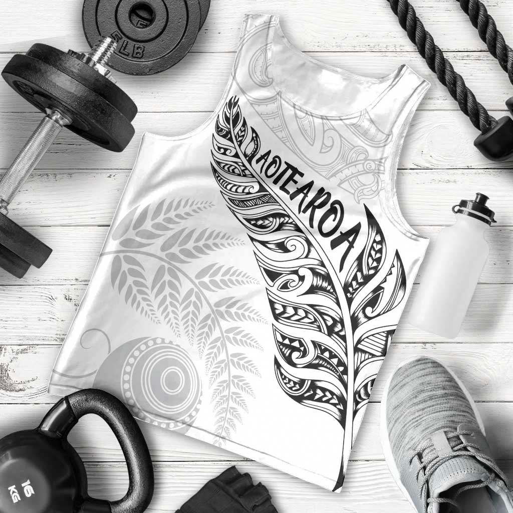 Aotearoa Personalized Lawn Bowls Maori Men Tank Top New Zealand White Tribal Silver Fern - Aussie Hoodie