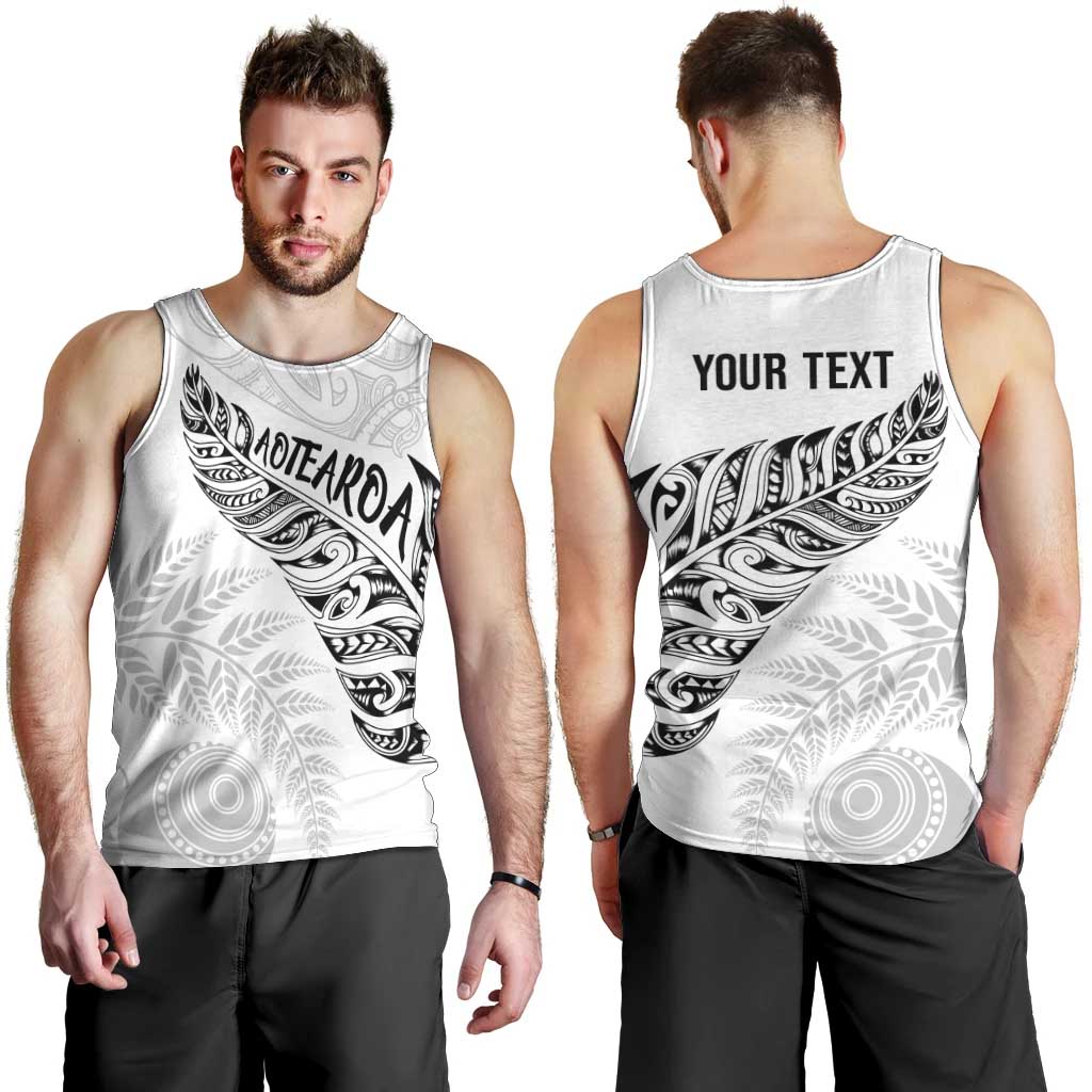 Aotearoa Personalized Lawn Bowls Maori Men Tank Top New Zealand White Tribal Silver Fern - Aussie Hoodie