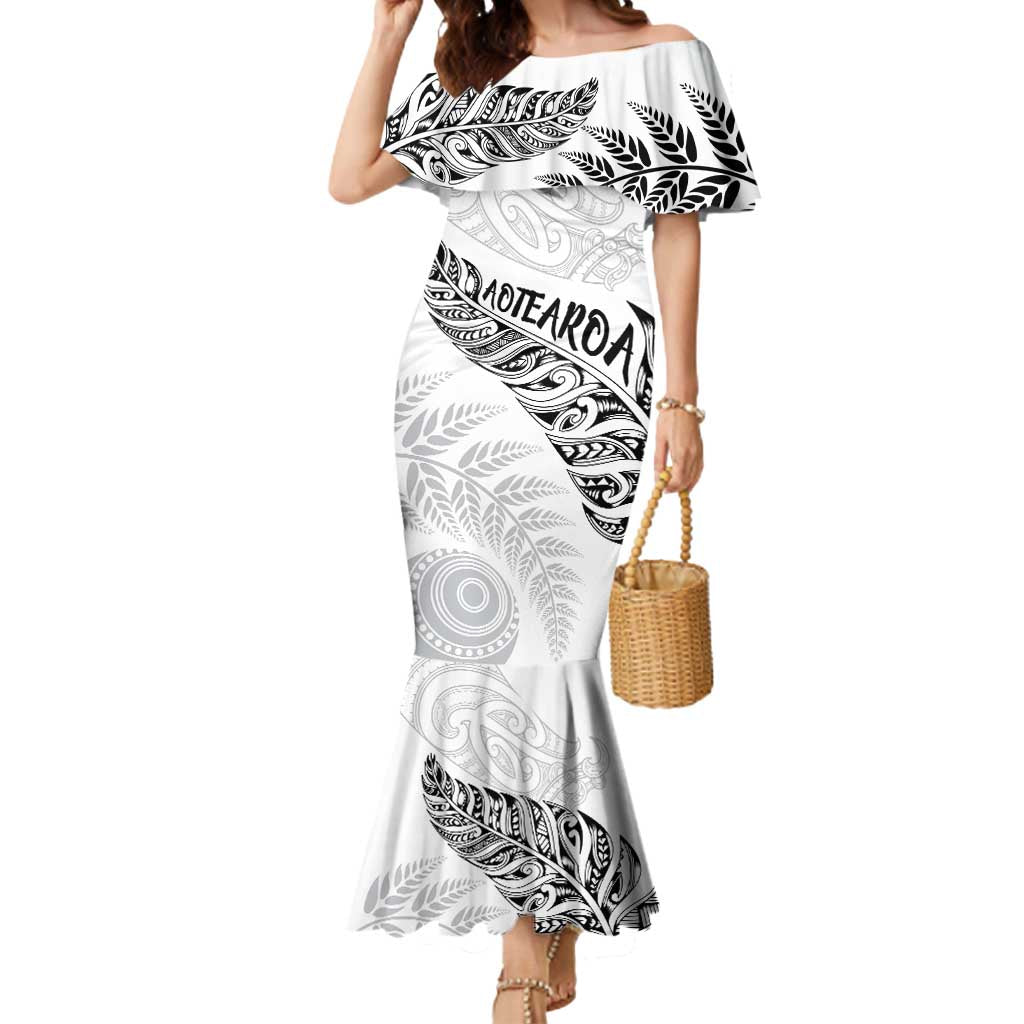 Aotearoa Personalized Lawn Bowls Maori Mermaid Dress New Zealand White Tribal Silver Fern - Aussie Hoodie