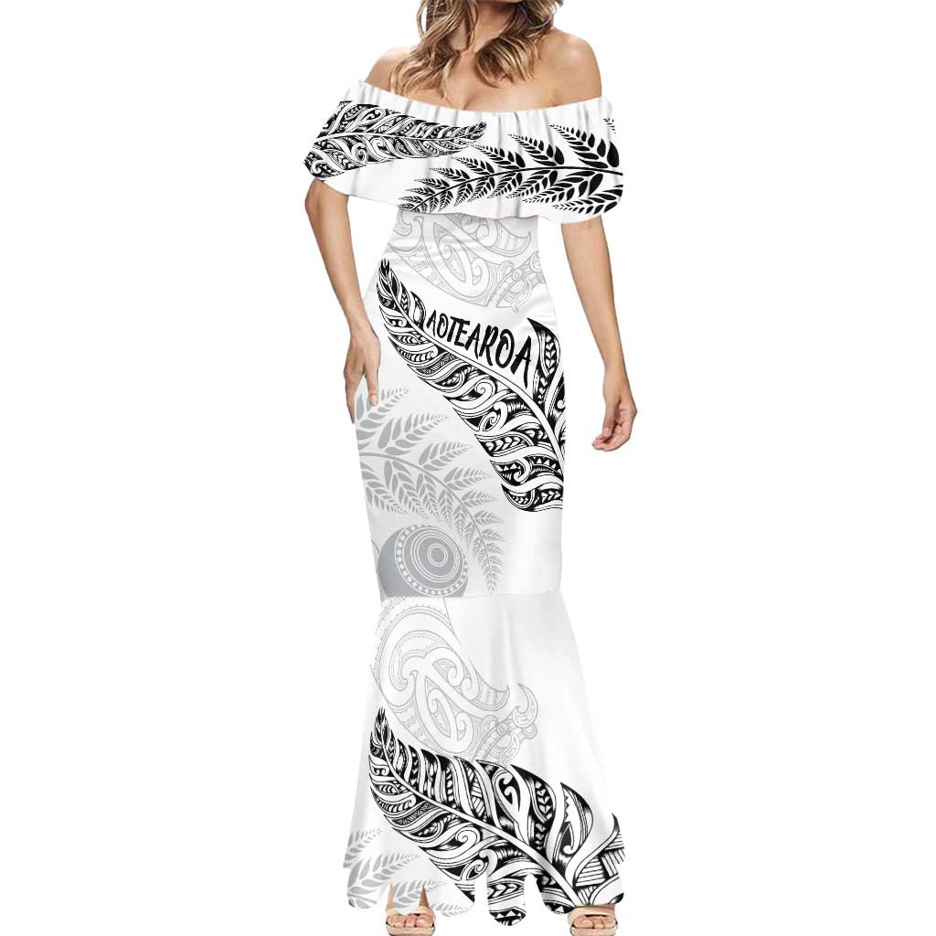 Aotearoa Personalized Lawn Bowls Maori Mermaid Dress New Zealand White Tribal Silver Fern - Aussie Hoodie