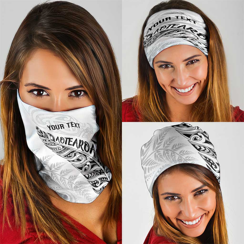 Aotearoa Personalized Lawn Bowls Maori Neck Gaiter New Zealand White Tribal Silver Fern - Aussie Hoodie