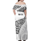 Aotearoa Personalized Lawn Bowls Maori Off Shoulder Maxi Dress New Zealand White Tribal Silver Fern - Aussie Hoodie