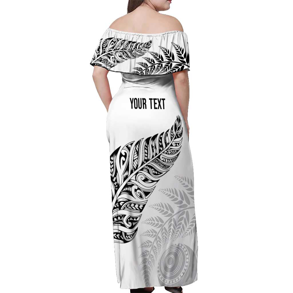 Aotearoa Personalized Lawn Bowls Maori Off Shoulder Maxi Dress New Zealand White Tribal Silver Fern - Aussie Hoodie