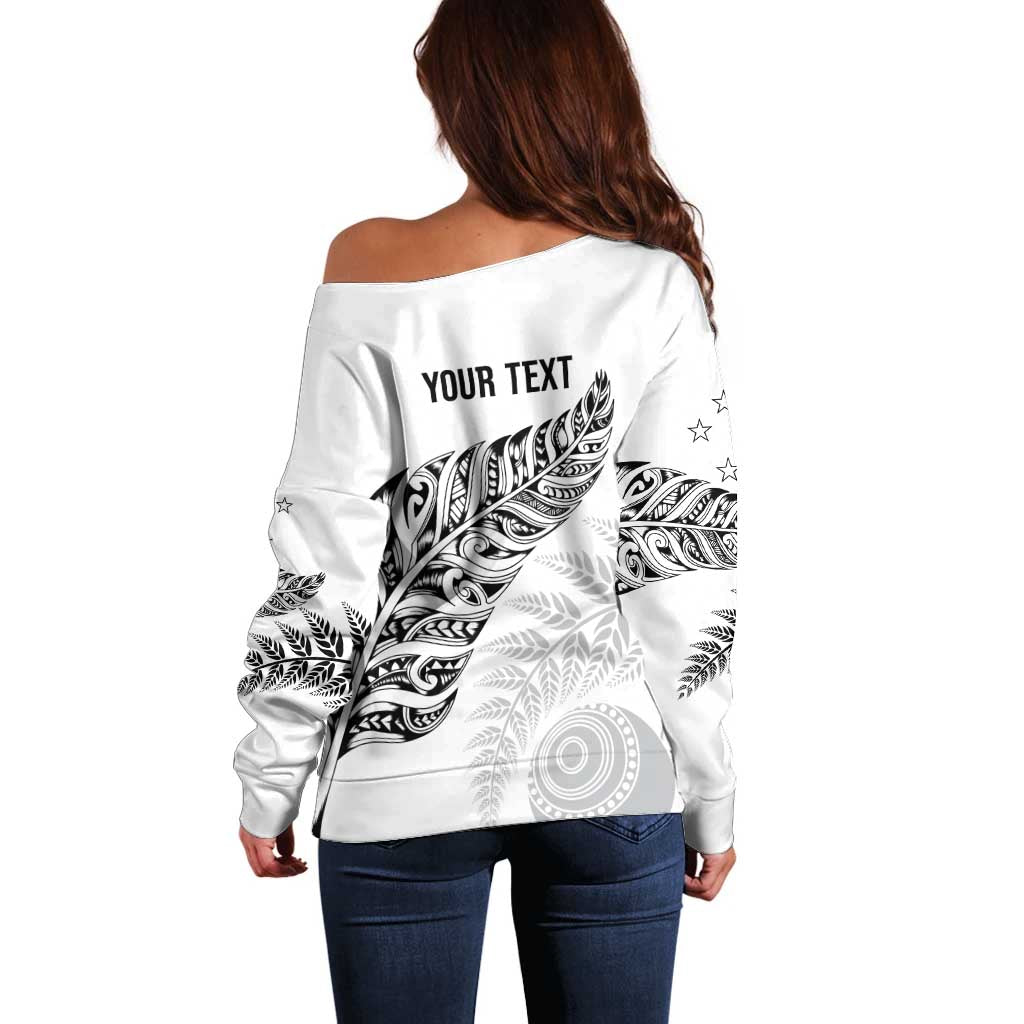 Aotearoa Personalized Lawn Bowls Maori Off Shoulder Sweater New Zealand White Tribal Silver Fern - Aussie Hoodie