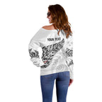 Aotearoa Personalized Lawn Bowls Maori Off Shoulder Sweater New Zealand White Tribal Silver Fern - Aussie Hoodie