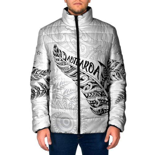 Aotearoa Personalized Lawn Bowls Maori Padded Jacket New Zealand White Tribal Silver Fern - Aussie Hoodie