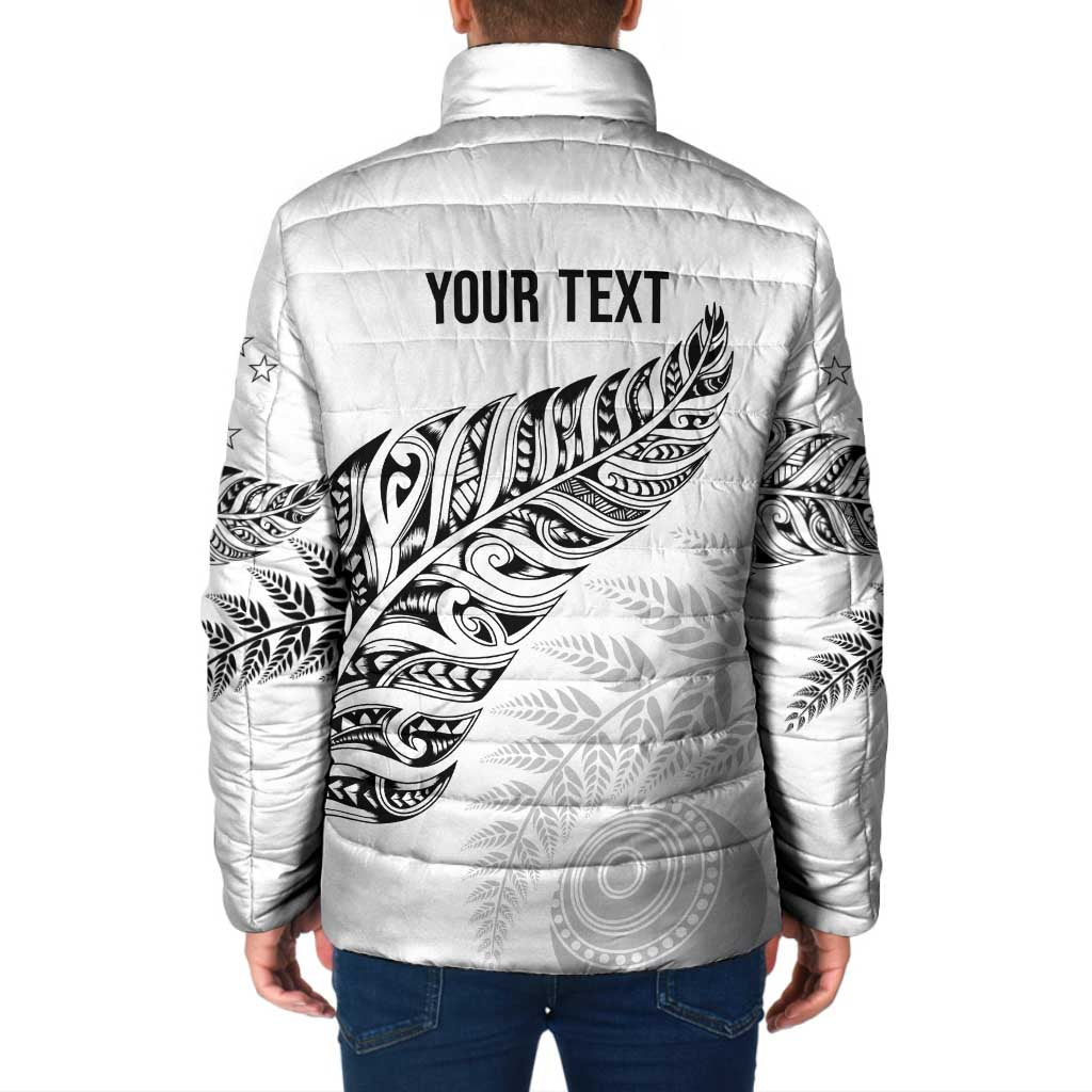 Aotearoa Personalized Lawn Bowls Maori Padded Jacket New Zealand White Tribal Silver Fern - Aussie Hoodie