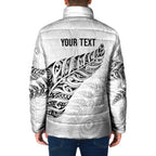 Aotearoa Personalized Lawn Bowls Maori Padded Jacket New Zealand White Tribal Silver Fern - Aussie Hoodie