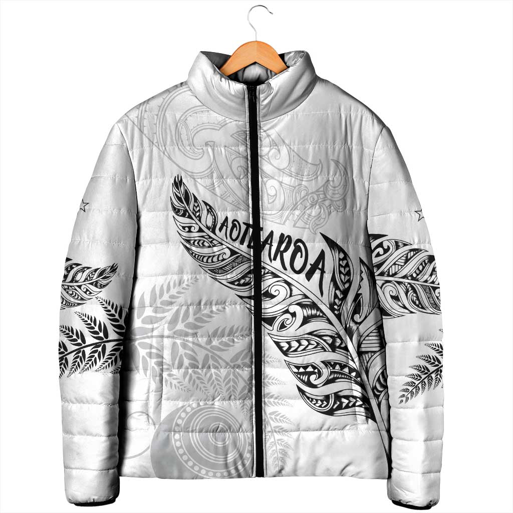 Aotearoa Personalized Lawn Bowls Maori Padded Jacket New Zealand White Tribal Silver Fern - Aussie Hoodie