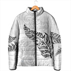 Aotearoa Personalized Lawn Bowls Maori Padded Jacket New Zealand White Tribal Silver Fern - Aussie Hoodie