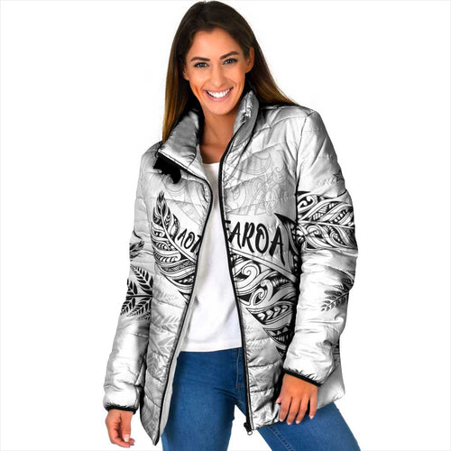 Aotearoa Personalized Lawn Bowls Maori Padded Jacket New Zealand White Tribal Silver Fern - Aussie Hoodie