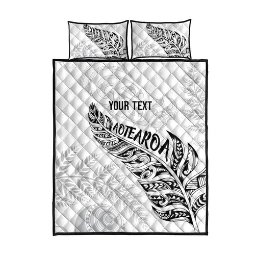 Aotearoa Personalized Lawn Bowls Maori Quilt Bed Set New Zealand White Tribal Silver Fern - Aussie Hoodie