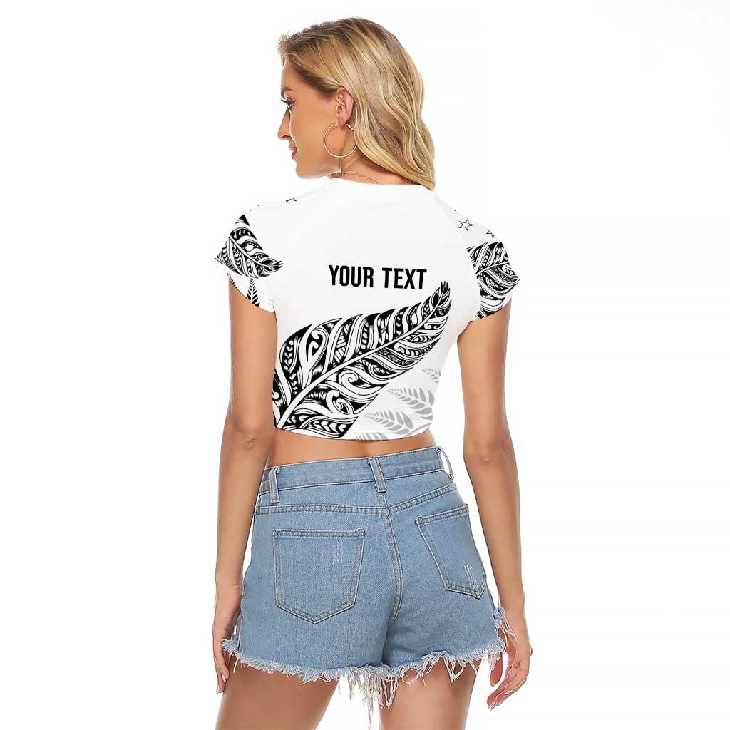 Aotearoa Personalized Lawn Bowls Maori Raglan Cropped T Shirt New Zealand White Tribal Silver Fern - Aussie Hoodie