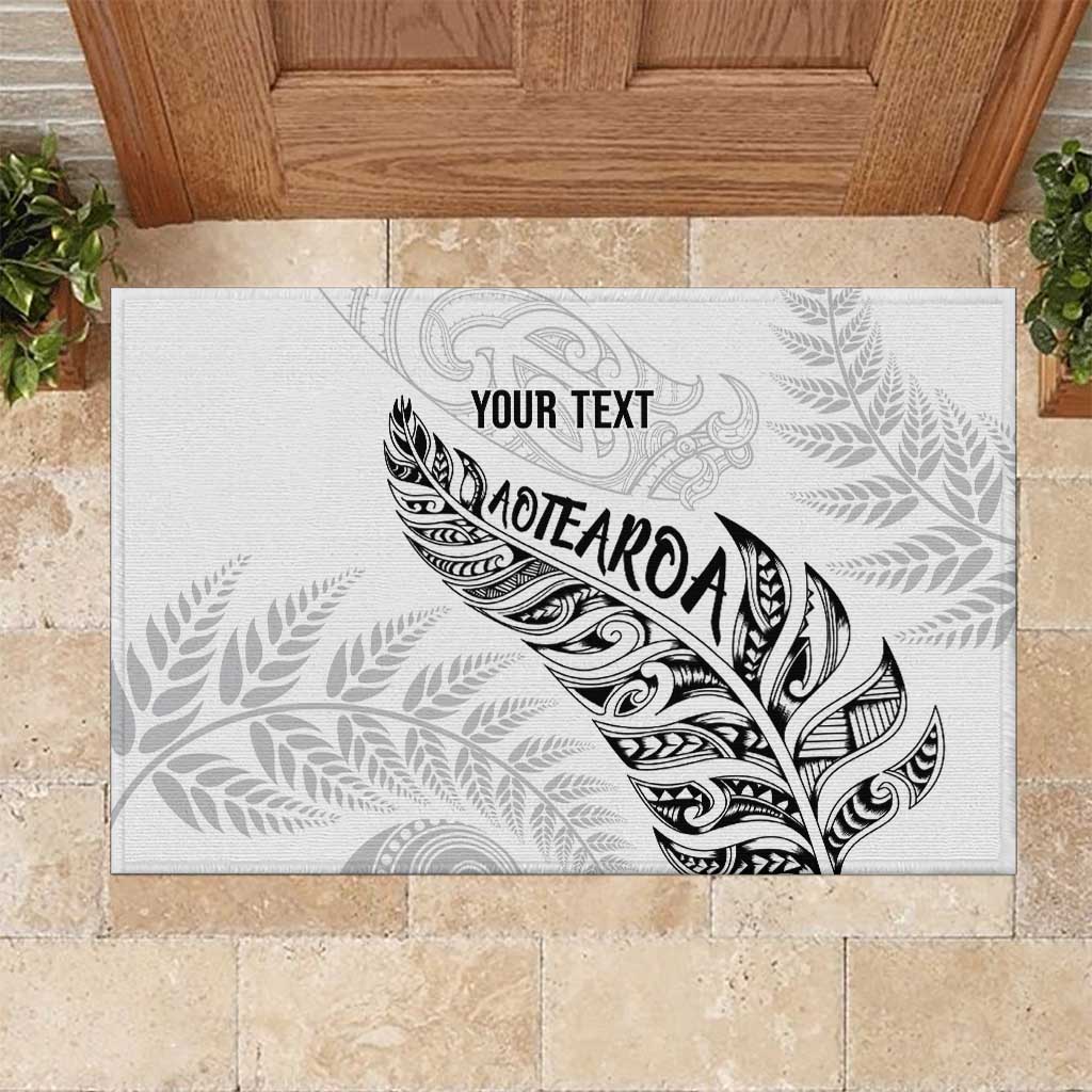 Aotearoa Personalized Lawn Bowls Maori Rubber Doormat New Zealand White Tribal Silver Fern - Aussie Hoodie
