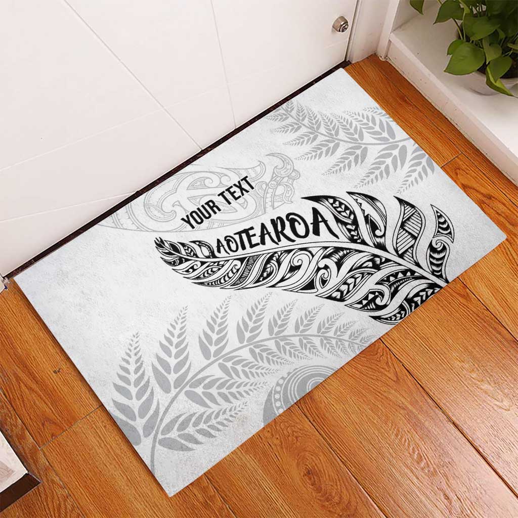 Aotearoa Personalized Lawn Bowls Maori Rubber Doormat New Zealand White Tribal Silver Fern - Aussie Hoodie