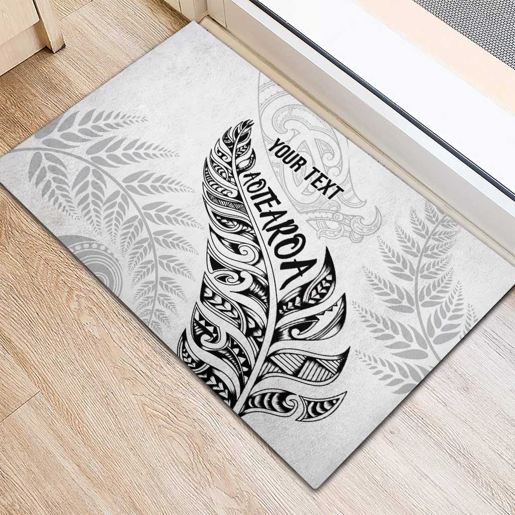 Aotearoa Personalized Lawn Bowls Maori Rubber Doormat New Zealand White Tribal Silver Fern - Aussie Hoodie