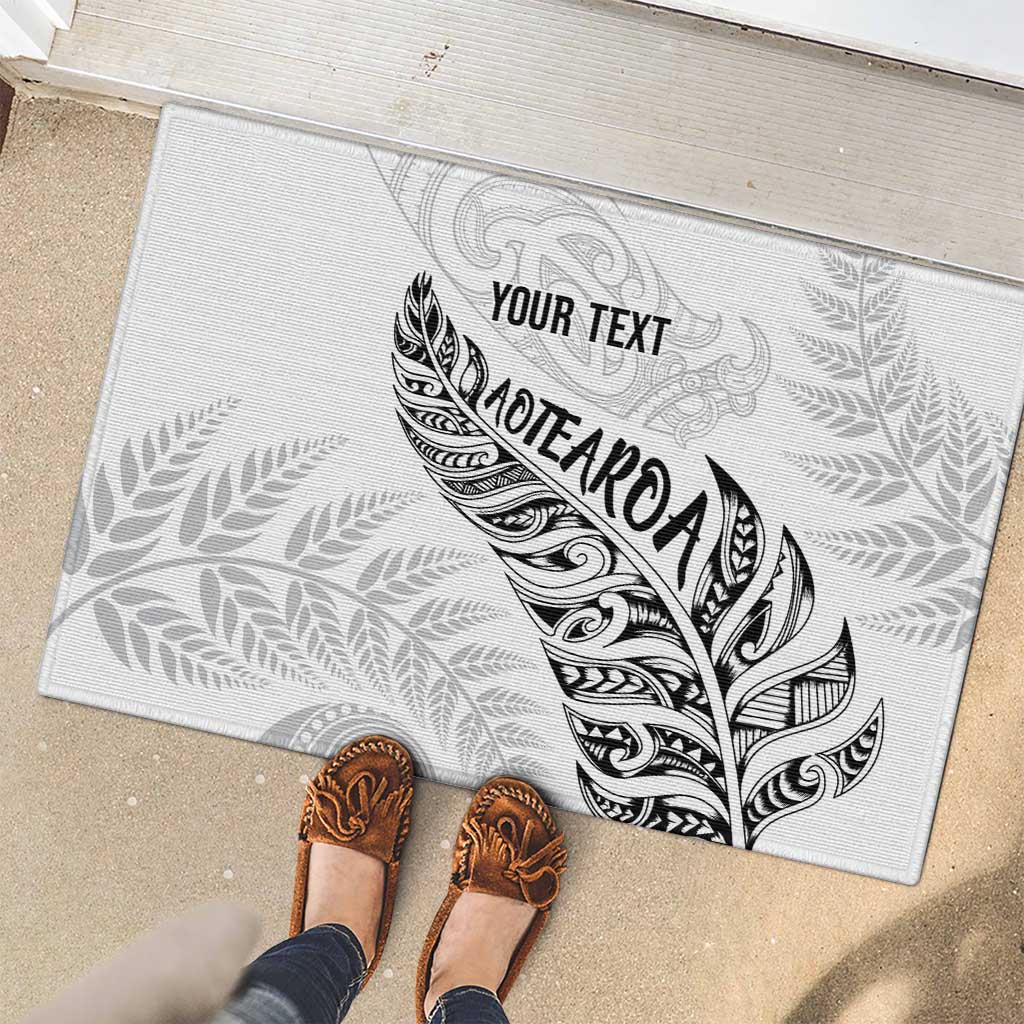 Aotearoa Personalized Lawn Bowls Maori Rubber Doormat New Zealand White Tribal Silver Fern - Aussie Hoodie
