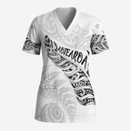 Aotearoa Personalized Lawn Bowls Maori Scrub Top New Zealand White Tribal Silver Fern - Aussie Hoodie